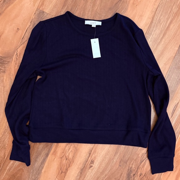 LOFT Tops - LOFT Brushed Pointelle Tee in Deep Space Blue